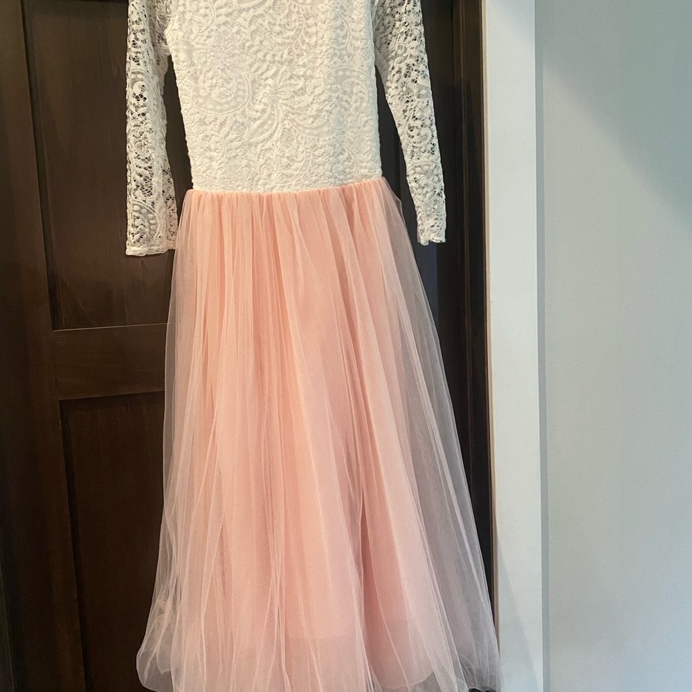 Elegant Lace and Tulle Kids Dress in Pink and White